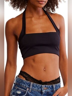 Free People Margo Seamless Halter Bralette Black Size M/L